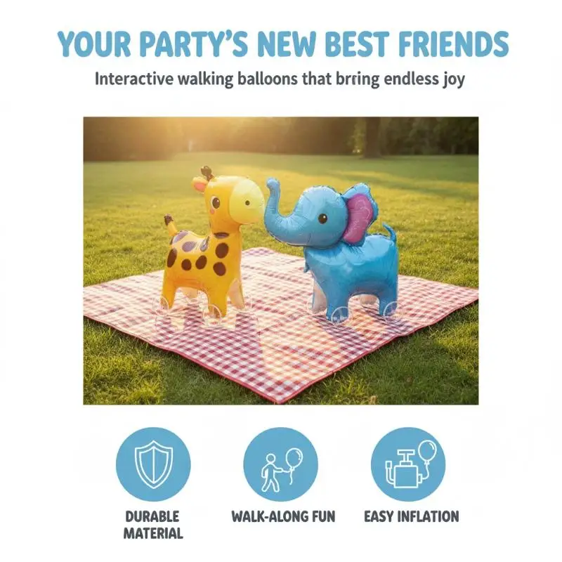 Walking Animal Foil Balloons With Wheels: Dinosaur, Rabbit, Dog Pet Balloons For Kids Birthday Party Decorations