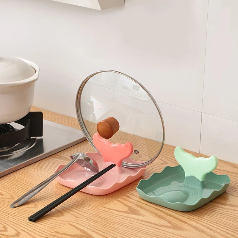 Fish Whale Tail Pot Lid Holder Multifunctional Spoon Rest Small Ladle Spatula Shelf Pan Cover Stand Kitchen Utensil Rack