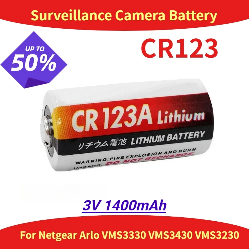 

3V 1400mAh Surveillance Camera Batteries CR123 for Netgear Arlo VMS3330 VMS3430 VMS3230