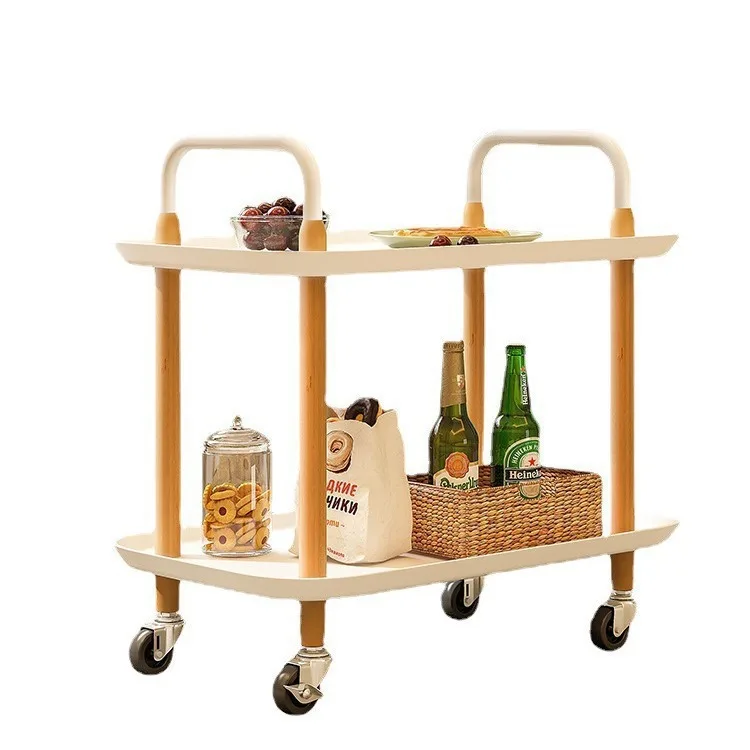 

Cream wind bedside trolley shelf, simple household with wheels, multi-layer snack storage shelf, mobile phone artifact