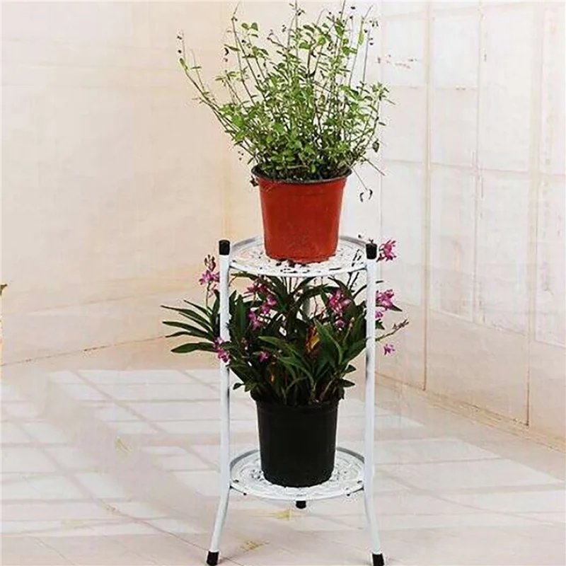 ABFI 2X Two-Layer Elegant Metal Plant Stand Shelf Potted Plant Holder Modern Tall Plant Pot Stands For Indoor Outdoor Decor A