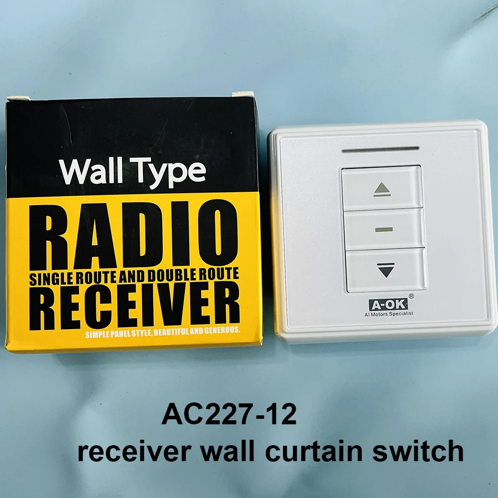 A-OK AC227-12 DC Route Radio Receiver Wall Curtain Switch with External RF433 Receiver 100-240VAC Output 24V/12V