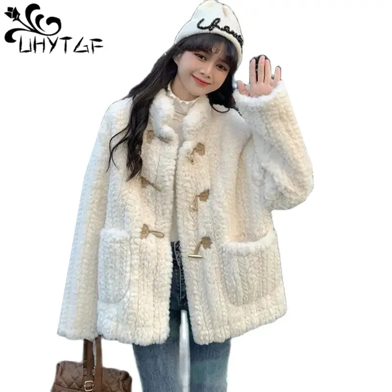 

Lamb Wool Autumn Winter Coat Women 2023 Korean High-Grade Horn Button Casual Jacket Female Lambswool Thicken Warm Outerwear 2800