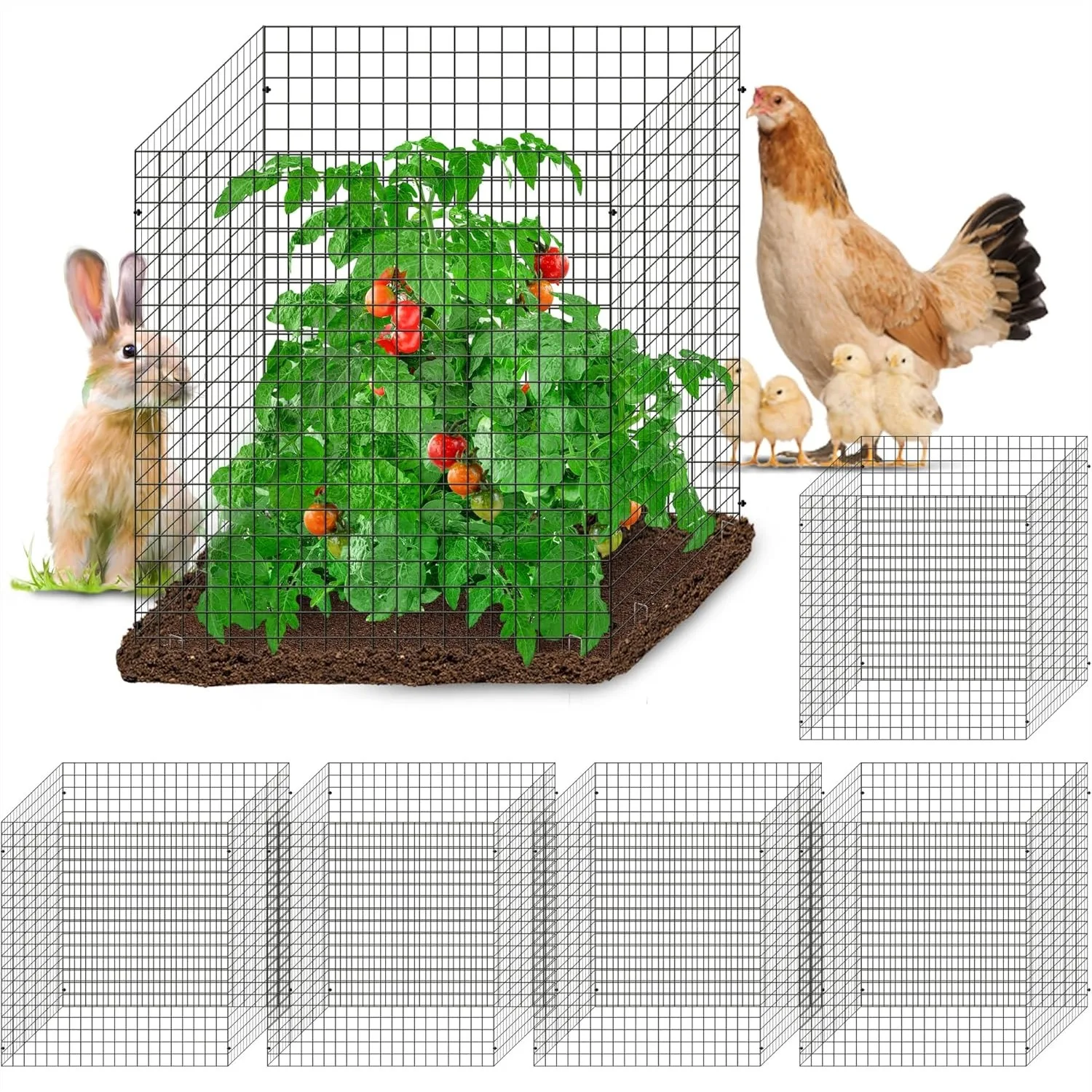 

24 Pcs DIY Metal Plant Protectors From Deer Garden Fencing Animal Barrier Size 11.8x11.8 Inches Mesh Plant Cage With Stakes And Nylon Cables