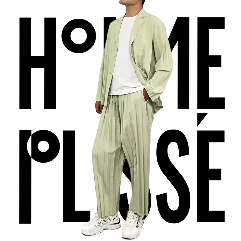 Pleats Pleated Suits Commuter Minimalist Style Niche Design 2024 New Men\'s Loose Casual Pleated Suit Set Men Clothing