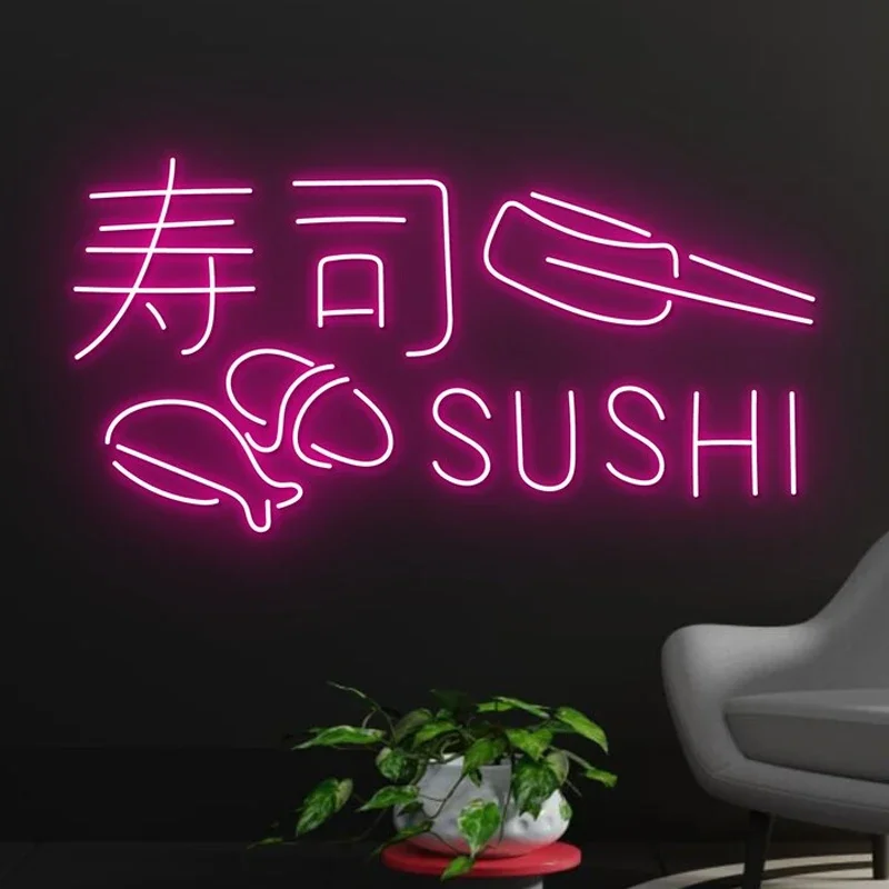 Letrero de neón LED personalizado para Sushi, señal de luz LED de comida japonesa, decoración colgante de pared para tienda de negocios, decoración de fiesta