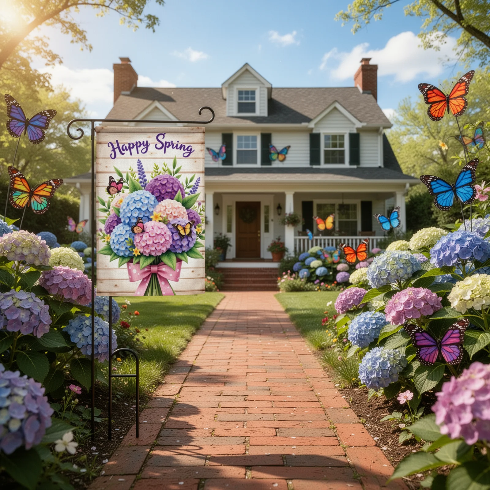 Butterfly Spring Flag Pastel Color Scheme Spring Garden Sign Spring Floral Flag Bouquet For  Decor Gift For Garden
