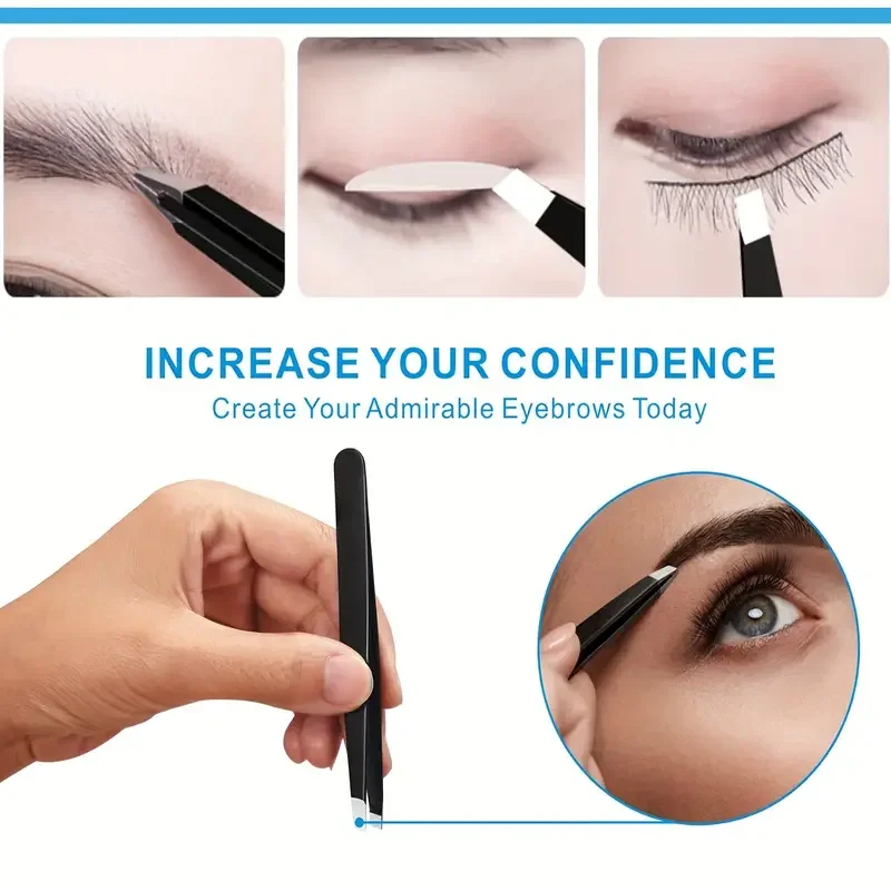 مجموعة ملاقط - دقيقة من الفولاذ المقاوم للصدأ وشعر الوجه، حطام فولاذي ملفية وإزالة شعر الحاجب مناسبة لكل من الرجال والنساء