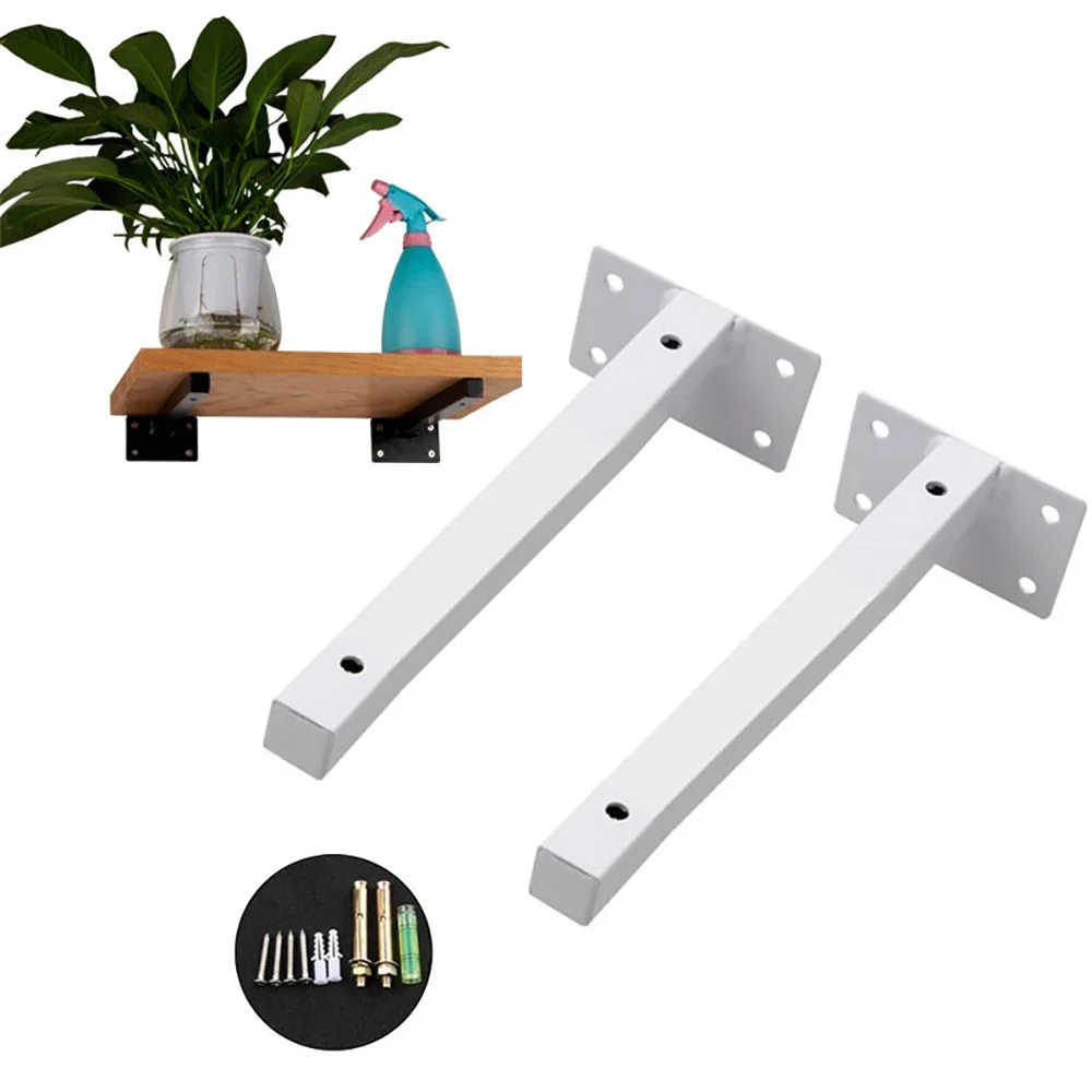 2PCS 6-20 Inch White Square Tube Angle Bracket Heavy Support Wall Mounted Black Bench Table Shelf Bracket DIY Furniture Hardware