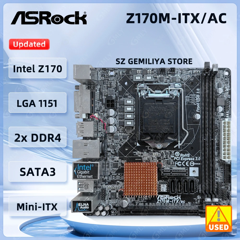 

Материнская плата Asrock Z170M-ITX/AC LGA 1151 Intel Z170 Mini ITX, материнская плата DDR4, 32 ГБ, поддержка 7500 6600 6700 7700 6500 6100, процессор