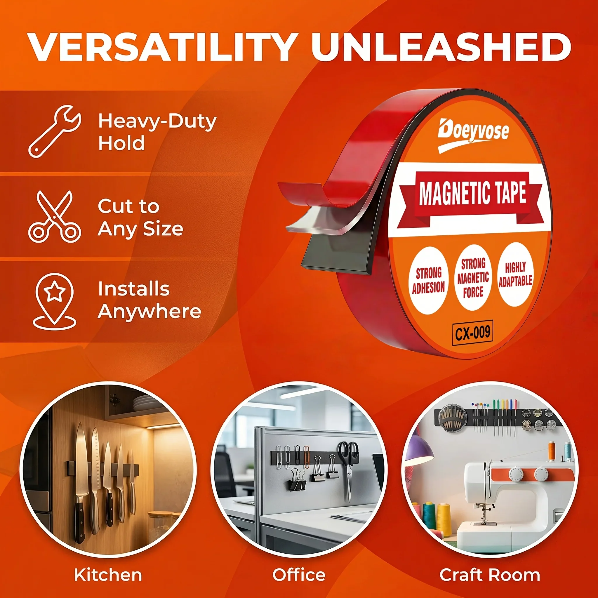 Doeyvose Flexible Rubber Magnetic Tape,  Perfect for Wall, Fridge, Photos, Posters, Home and Daily Office Storage view 5