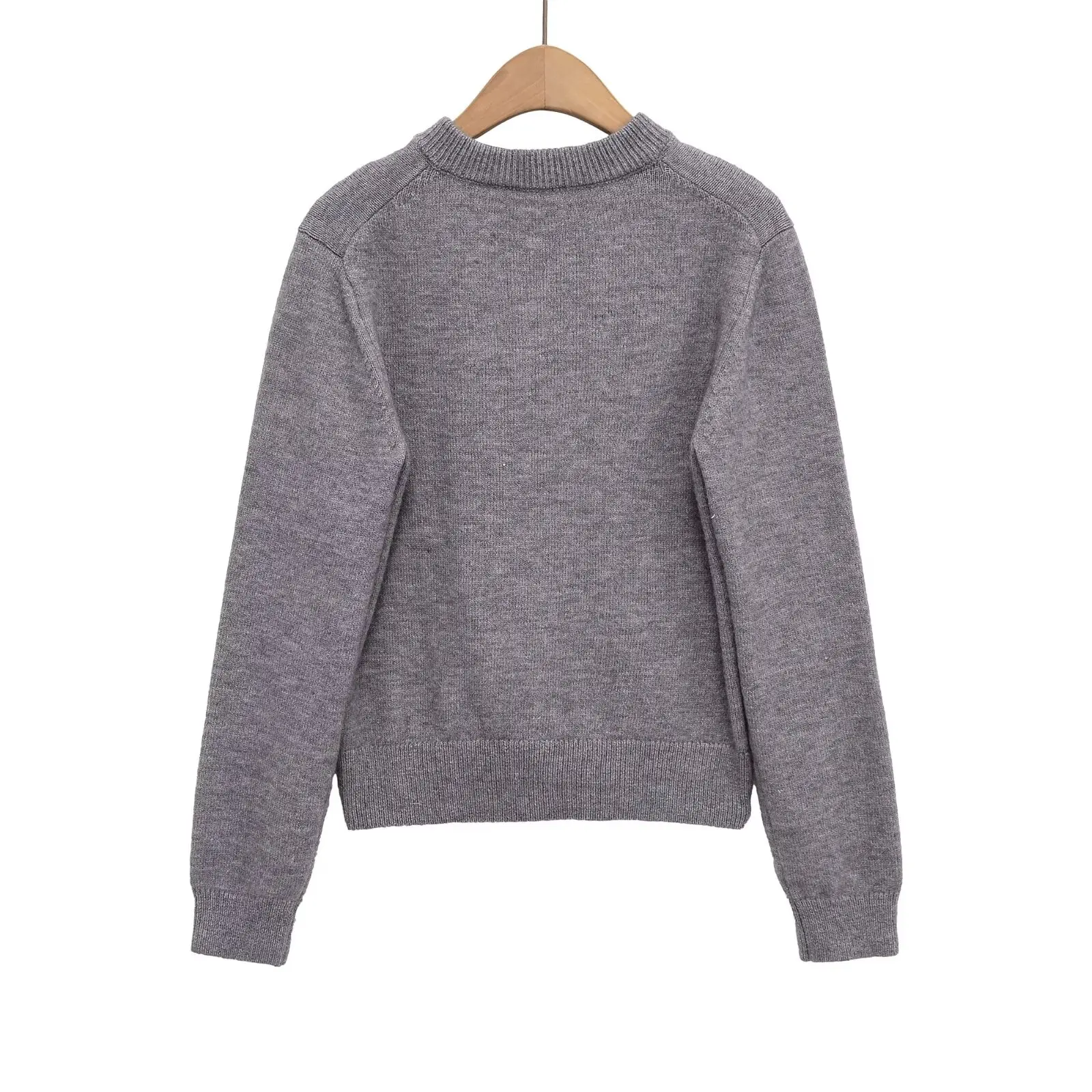 Women's Knit Cardigan Women's Cashmere-Blend Knit Jacket Round Neck, Long Sleeves with Ribbed Trim