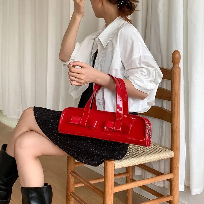 New High-capacity Popular Handbag Sweet Bow Designed PU Solid Bags for Women 2024 All Match Office Lady Сумка Bolsos Mujer