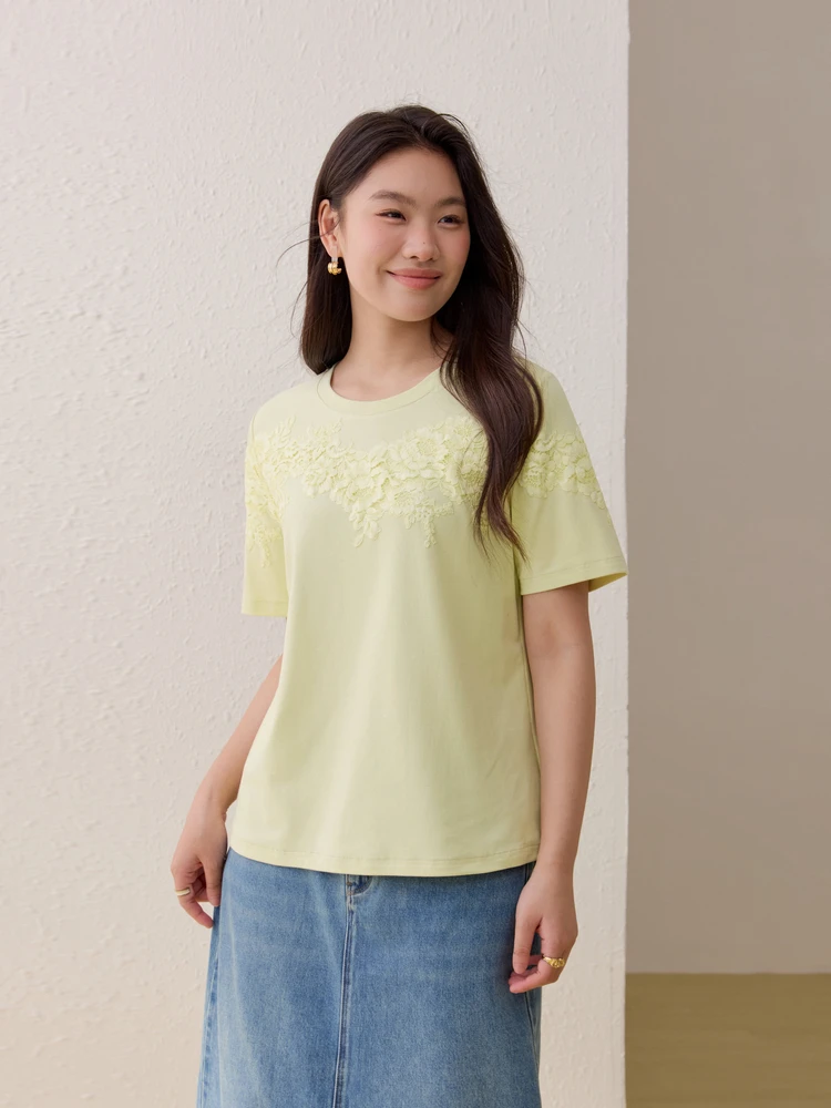 

Fashionable Ruffle Collar T-Shirt plus Size Women's Clothing Elegant Versatile Top for Plump Women Spring New Arrival