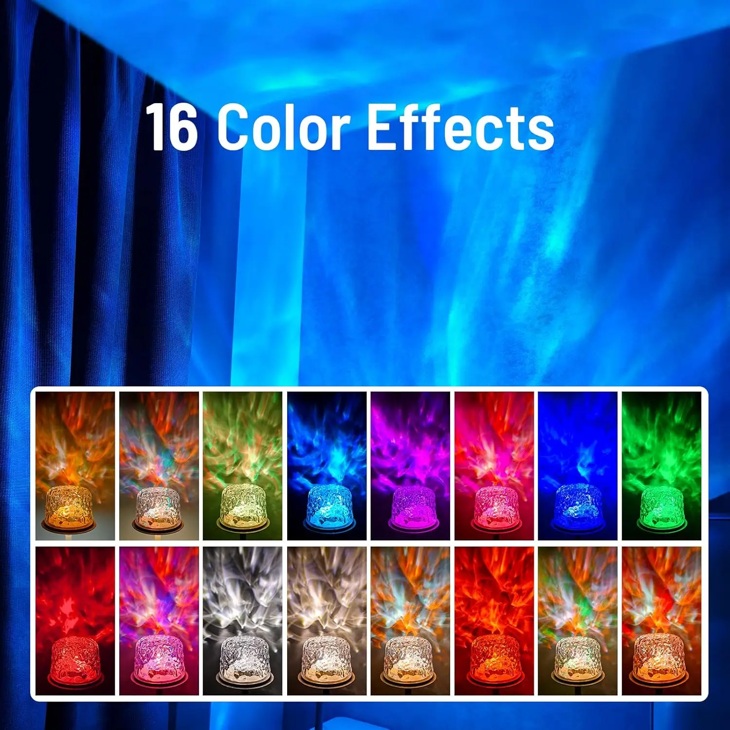Cordless Shower Lamp,Bedside Lamp,Touch Ocean Wave Projector Light,3 Way Color Temperature,16 Color Changing Light,Dimmable