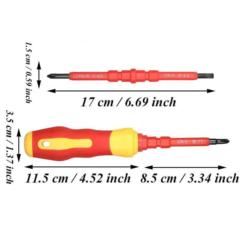 15Pc Changeable Insulated Screwdriver Set with Precision Magnetic Slotted Phillips Pozidriv For Electrician Repair Hand Tool Kit