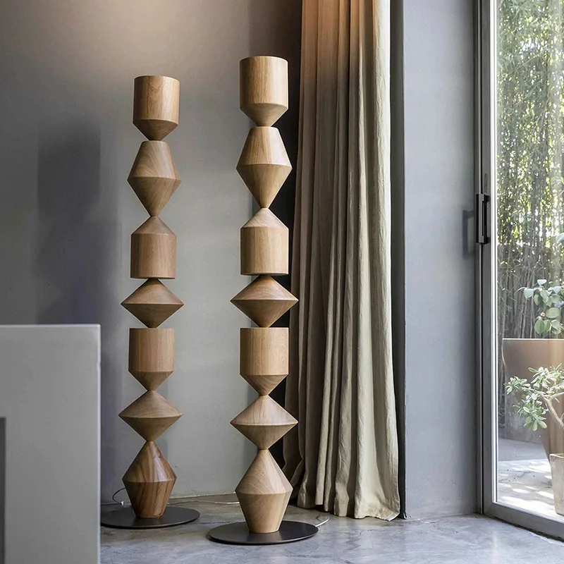 

New B & B wabi wind floor lamp Nordic fashion medieval log style designer living room exhibition hall lamps