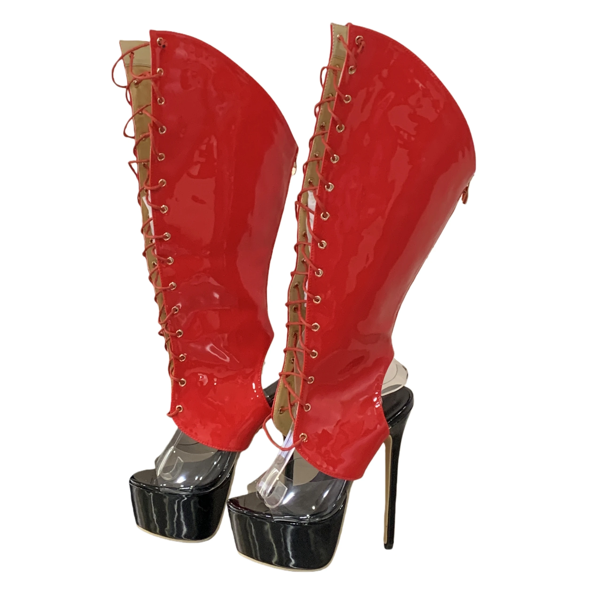 

Femme Arc Women Summer Red Patent Leather Knee Boots - Lace-Up Platform Stiletto Heels Size 35-42