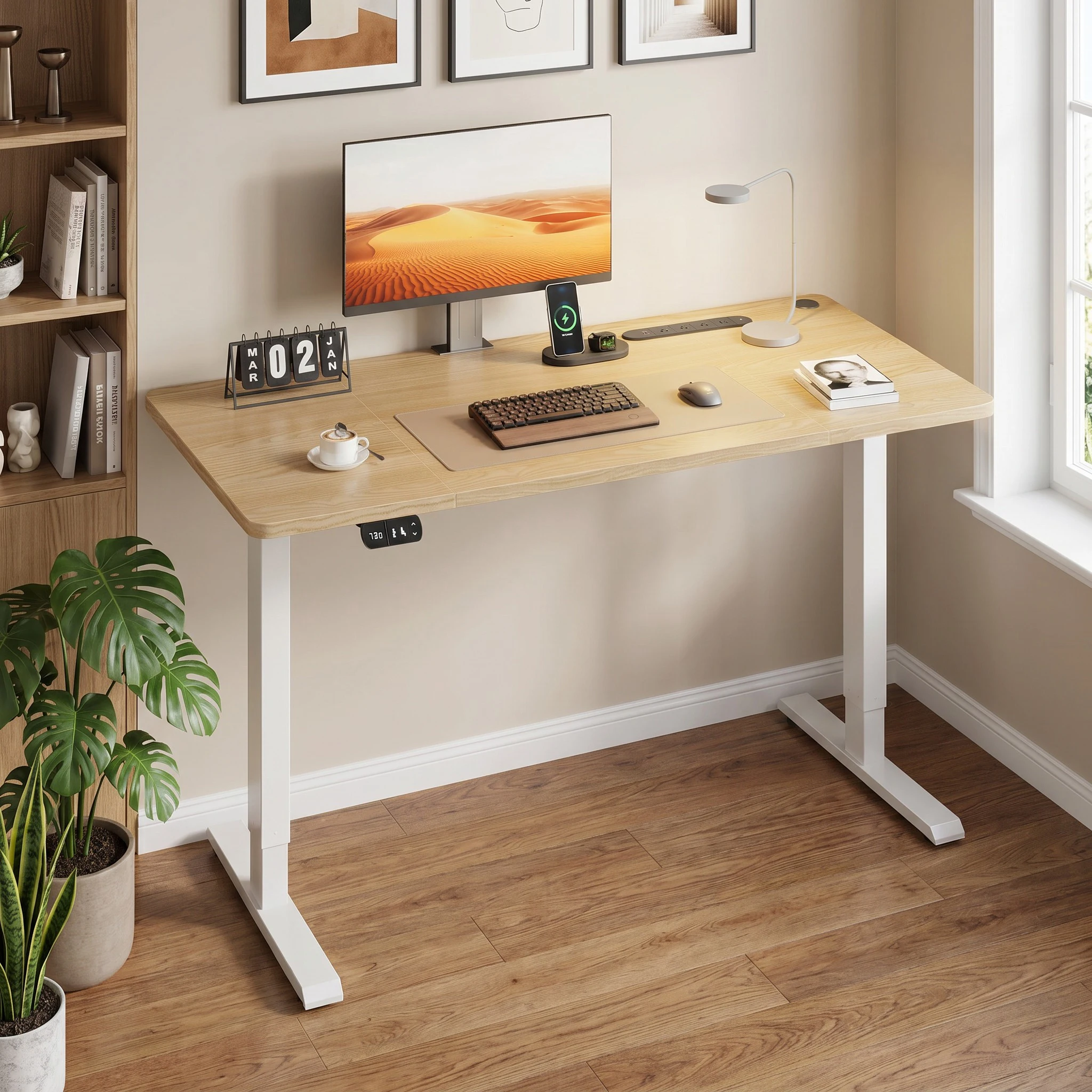 NEBMAAX Desk Height Adjustable Electric Standing Desk with Memory Presets, Sit Stand Computer Desk with Power Outlets & USB Ports, Monitor Stand, Ergonomic Work Desk for Gaming Home Office PC Workstation Study Table