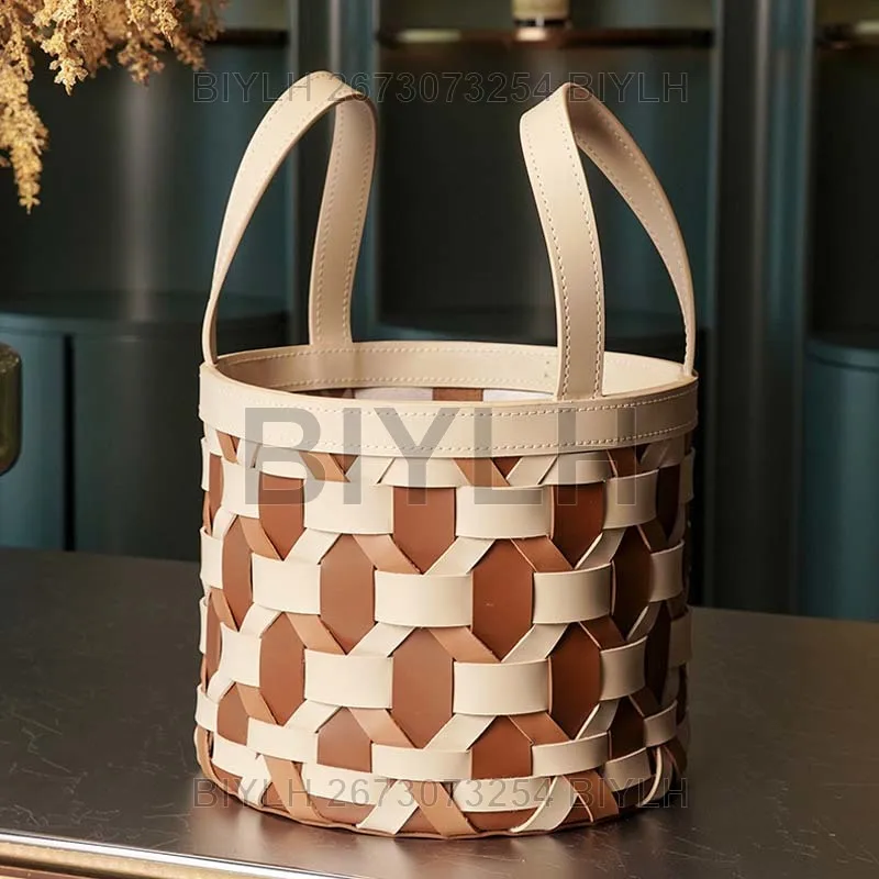 

Leather Woven Storage Basket Home Decoration Basket Household Bedroom Tidy Up Sundries and Dirty Clothes Storage Basket BIYLH