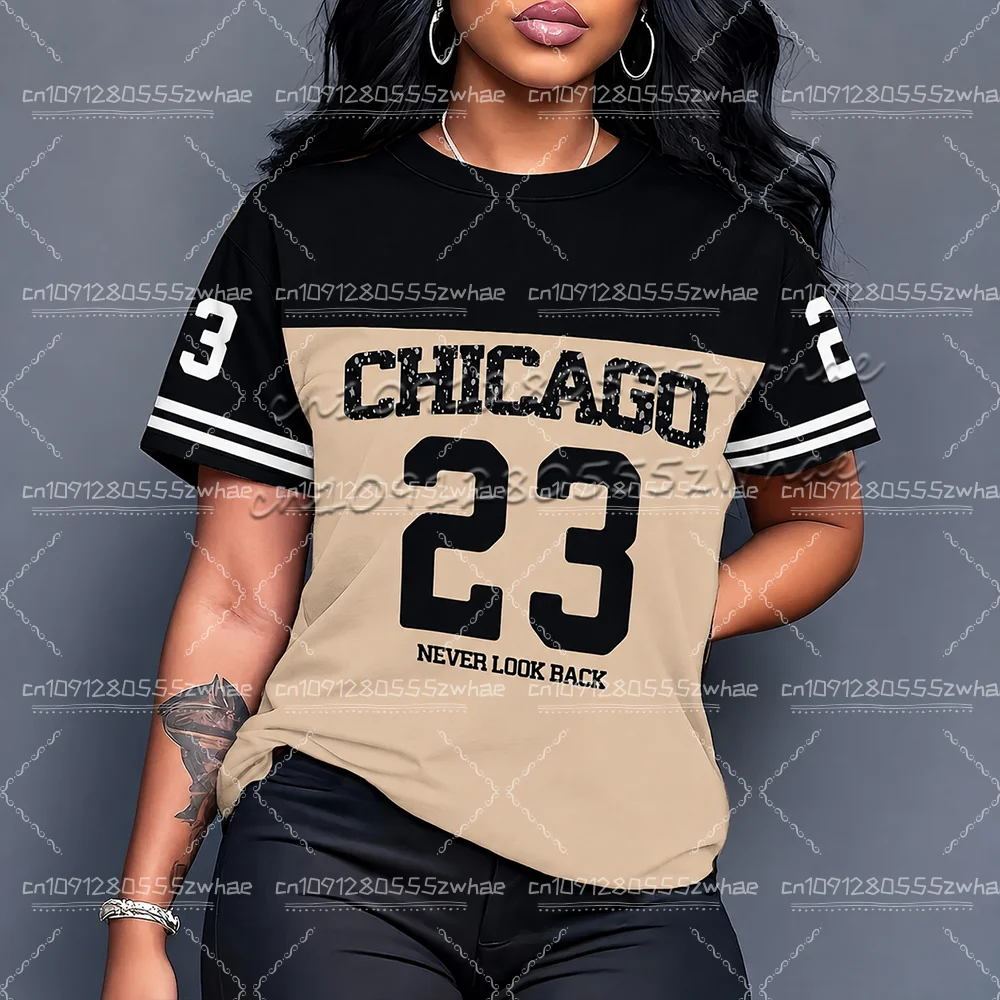 Women's Chicago 23 Pattern T-shirt Short Sleeve Sports Type Women's T-shirt Neutral Casual Day Wear Summer Racing T-shirt