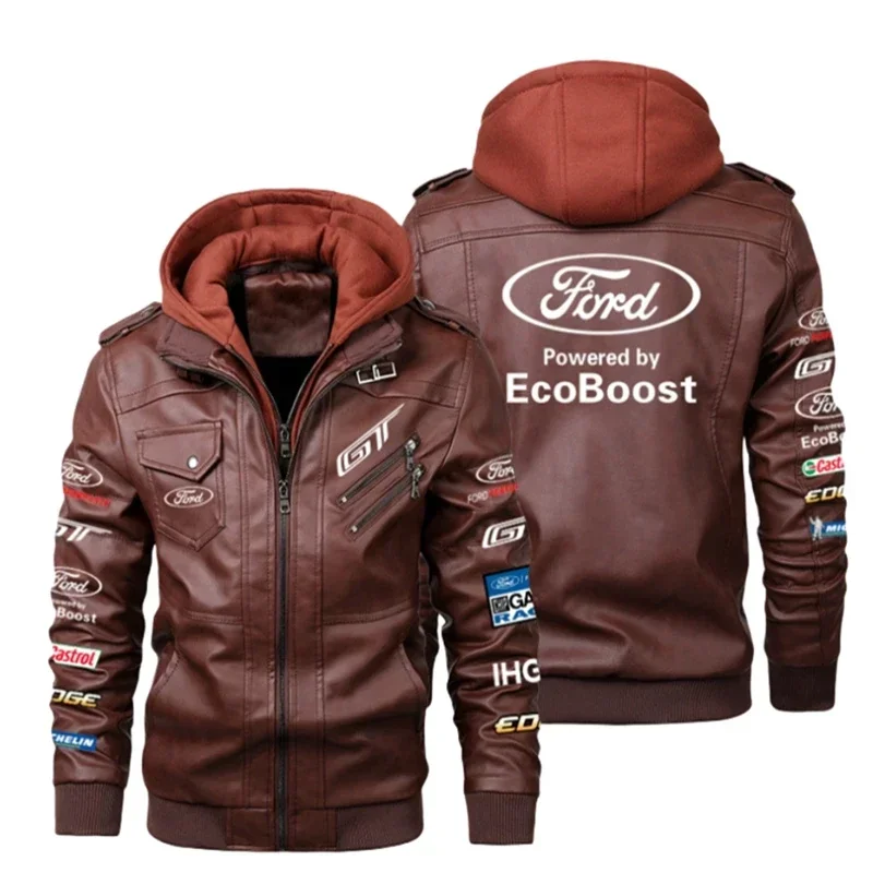 New bomber Ford Mustang Rally logo Men\'s Leather Jackets Autumn Casual Motorcycle PU Jacket Biker Leather Coats Brand Clothing E