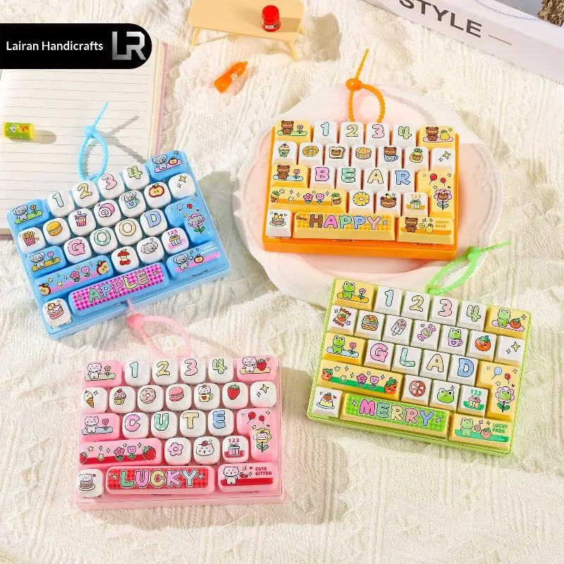 Grid Keycap Clicker Anti Stress Fidget Keyboard Keychain Decompression Button Cartoon Hand Relax Party Favor Accessories Gift 26