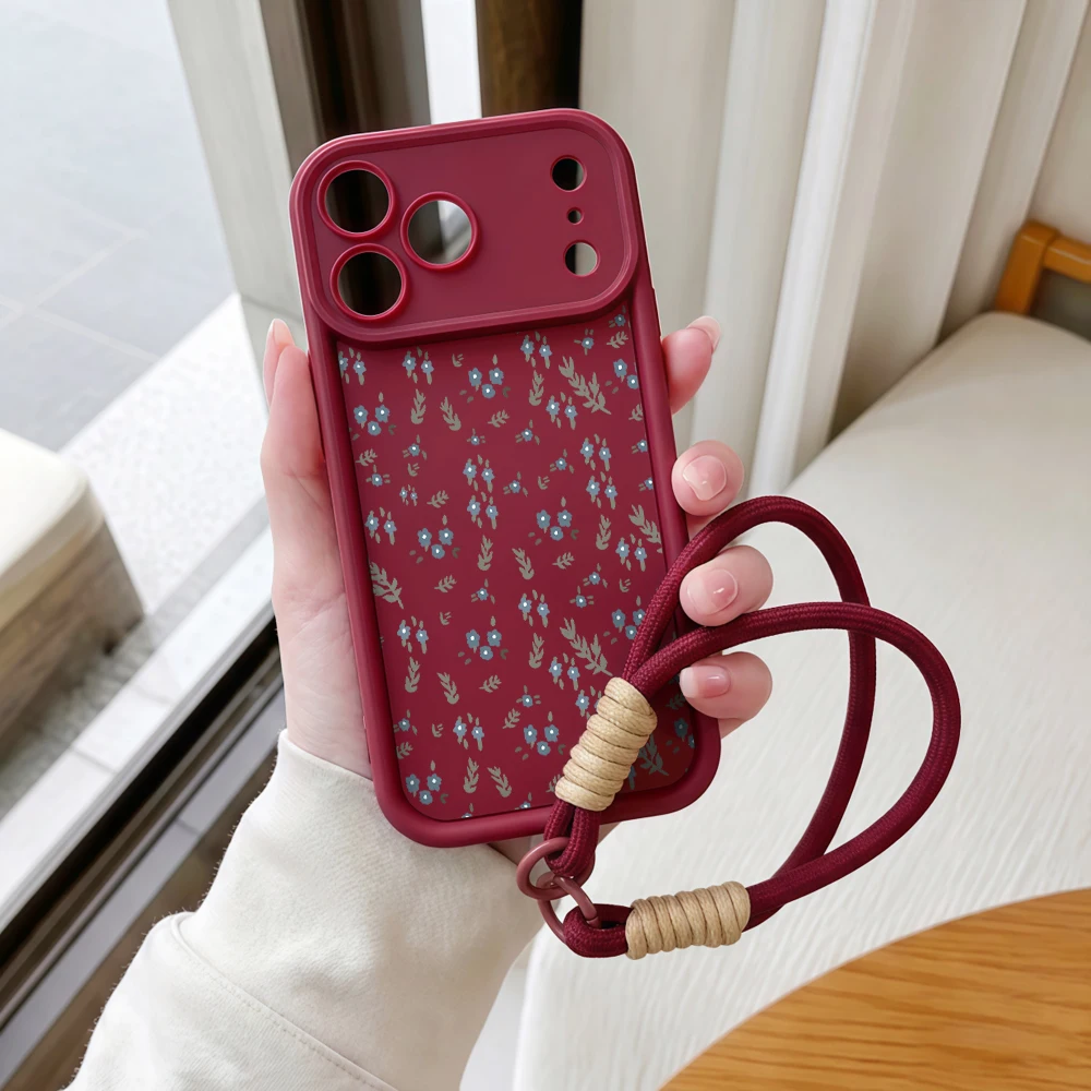 Frischer Blumendruck Lanyard-Handyhülle für iPhone 13 14 15 16 17 Pro Max 16 15 14 Pro Plus 17E XR Stoßfeste Matte Silikonhülle – Detail 7