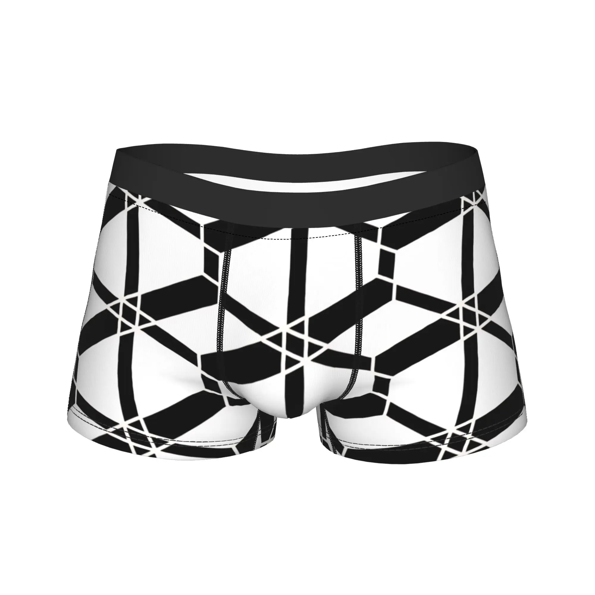 

Абстрактный геометрический узор - черно-белые трусы-боксеры с принтом, мужские трусы-боксеры Trenky, мягкие модные трусы-боксеры