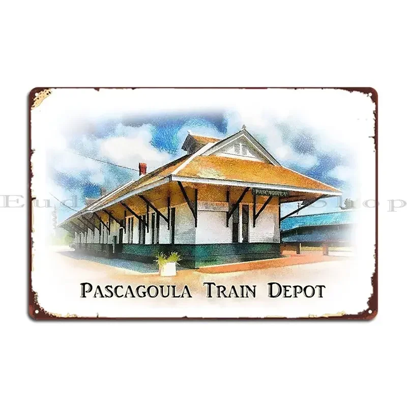 Pascagoula Train Depot Rail Road Historical Metal Signs Plaques Printed Living Room Club Bar Wall Cave Tin Sign Poster