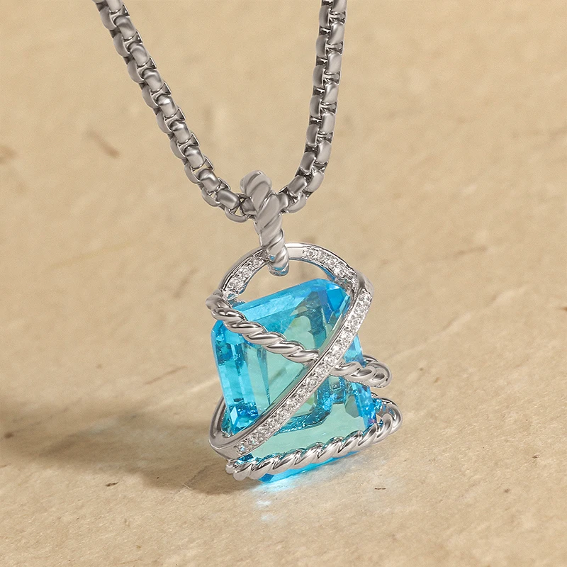  Designer Jewelry Inspired Twisted Cable Statement Pendant Large Cubic Zirconia Pendant Necklace for Women Gift