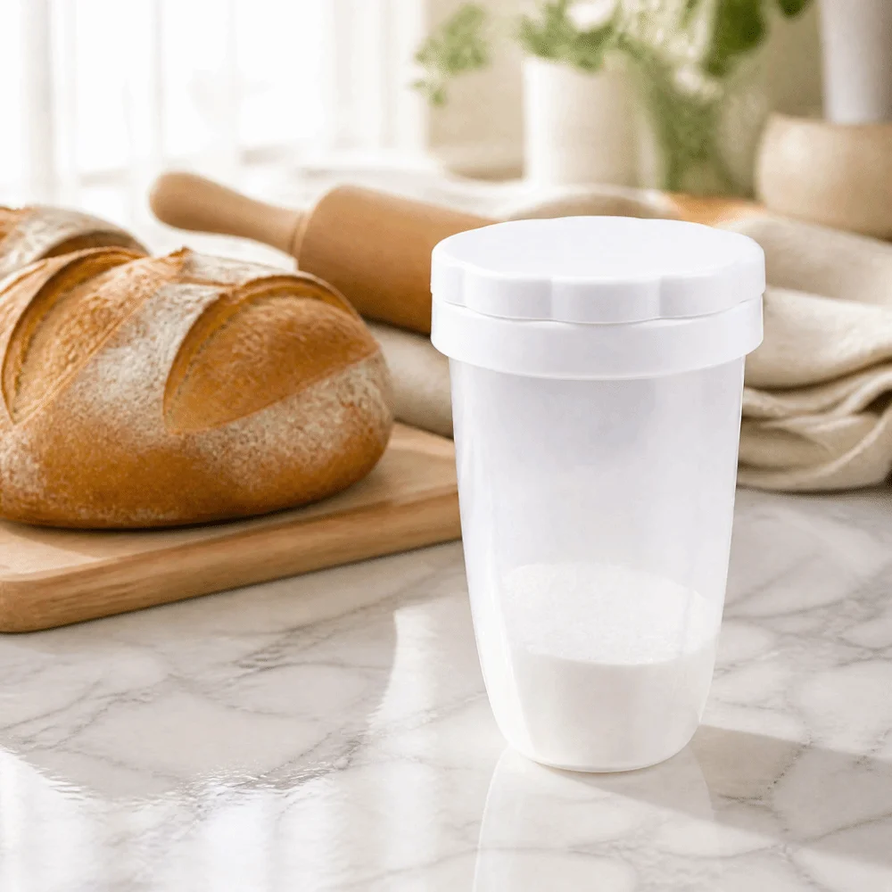 Plastic Powder Sugar Shaker with Lid White Flour Dispenser Bottle Innovative Design Portable Manual Flour Sifter Baking