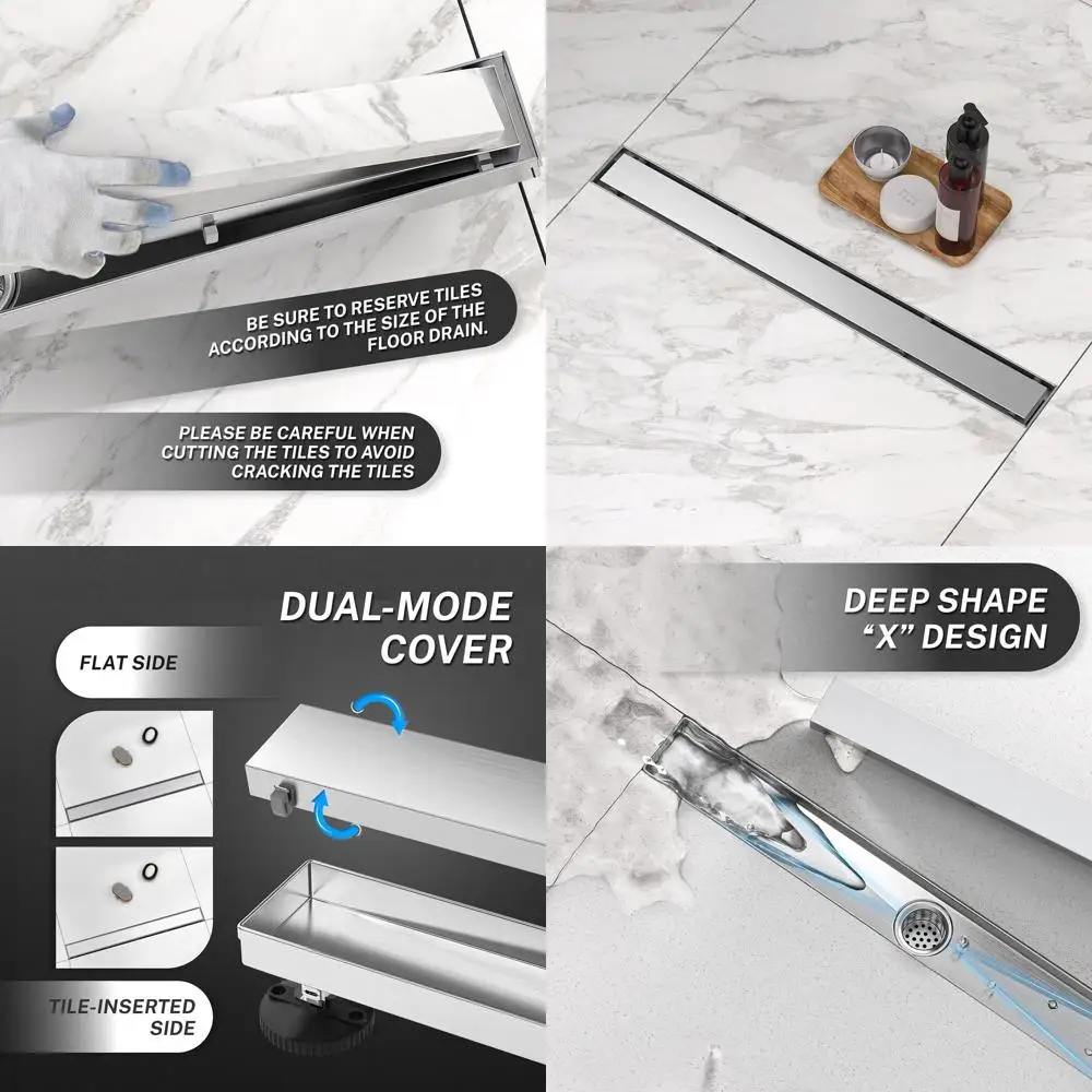 

24-дюймовый линейный душевой трап с плоскими и вставными крышками, из нержавеющей стали, с сетчатым фильтром для волос, регулируемыми ножками, матовый никель