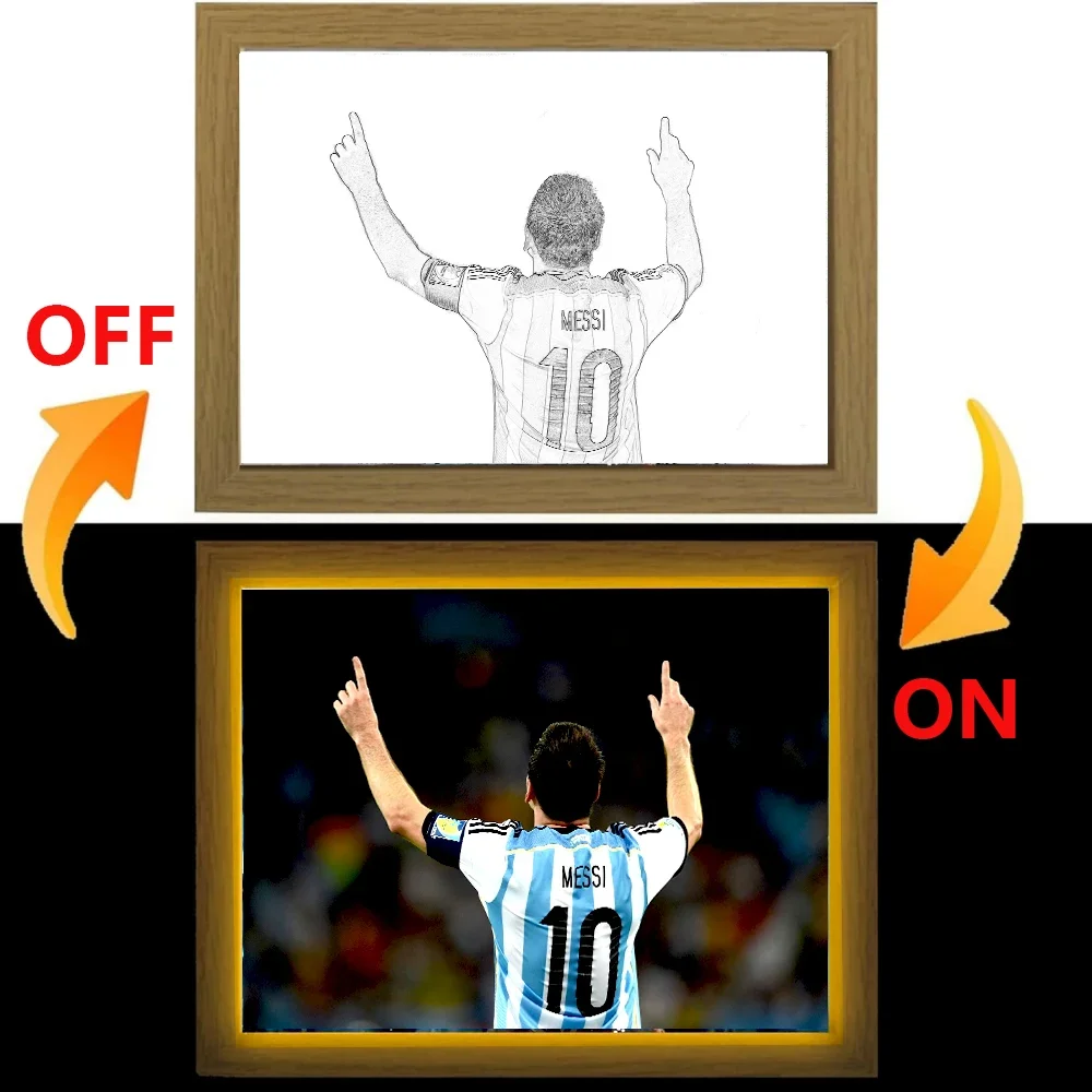 USB Light Painting Football Character Messi Light Moon Lamp Wall Art for Room Decor Home Friends Fan\'s Birthday Christmas Gifts