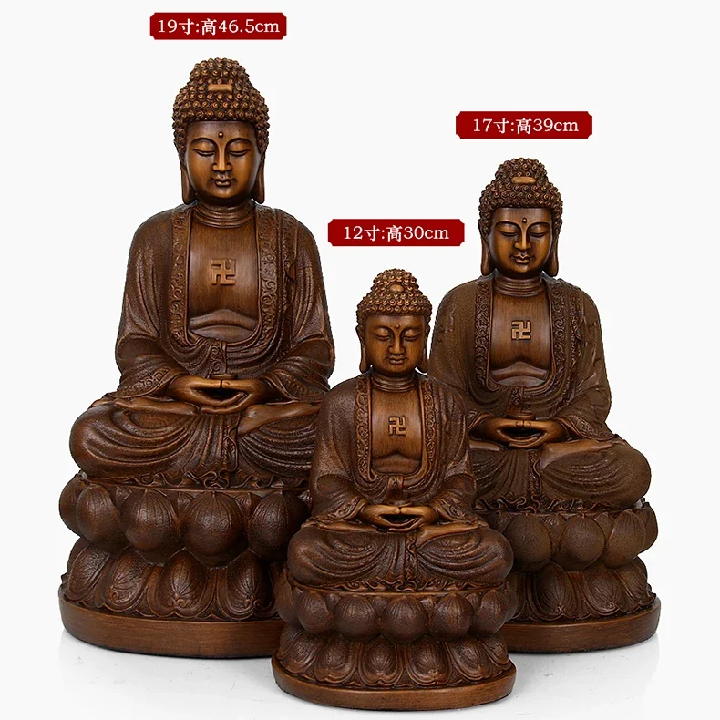 Buddha decoration imitation wood carving Shigarumuni Buddhism worship the statue of Amitabha Buddha Used to consecrate