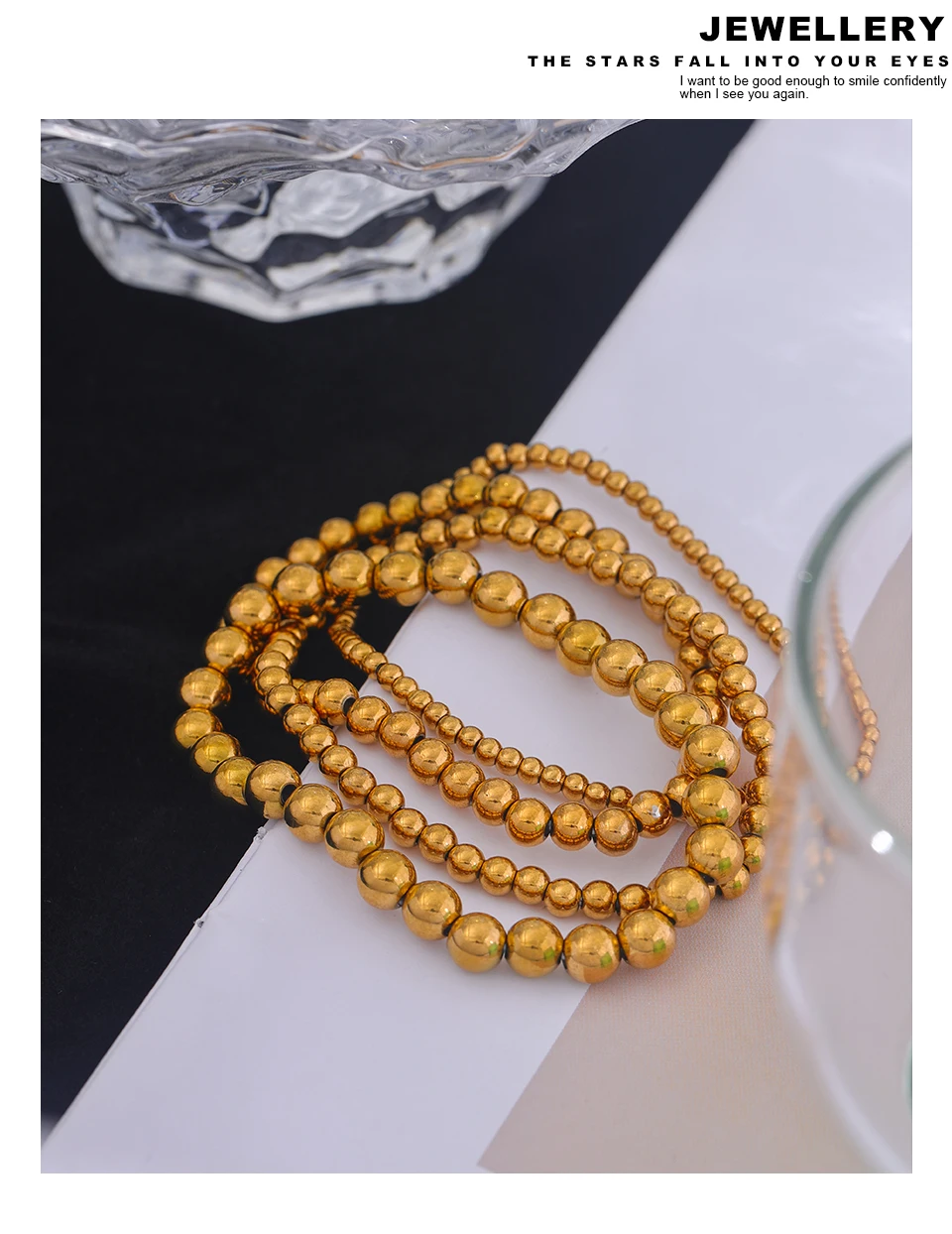 Yhpup 3/4/5/6 MM Edelstahl Perlen Täglich Handgemachte Elastische Armband Armreif Wasserdicht Handgelenk Großhandel Gold Farbe schmuck Männer – Detail 10