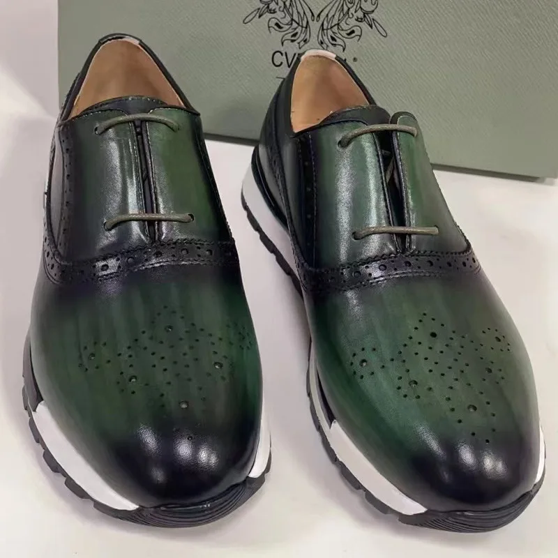 Luxury 2023 British Style Men Genuine Leather Brogues Shoes Vintage Design Lace Up Men Cowhide Leather Sneakers Daily Shoes