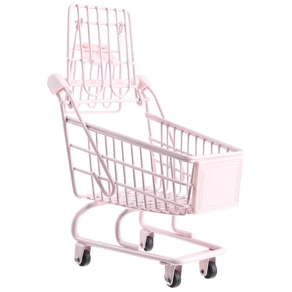 Shopping Cart Basket Minikids Grocery Dollhouse Prop Small Miniature Storage Metal Trolley For Supermarket Play Pretend