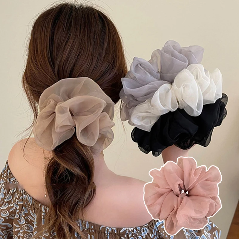 امرأة كبيرة بلون الشيفون Scrunchies الفتيات الحلو شريط مطاطي سيدة إكسسوارات الشعر العلاقات الشعر ذيل حصان أصحاب الحلي