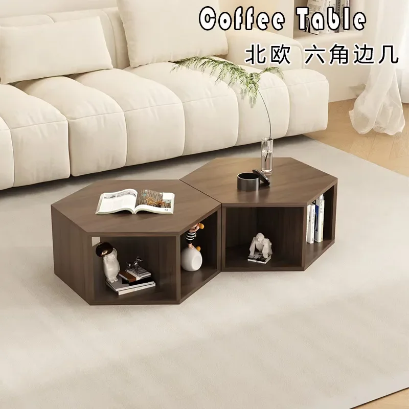 Simple hexagonal sofa coffee table, multi-functional hexagonal combination coffee table with storage creative bedside table