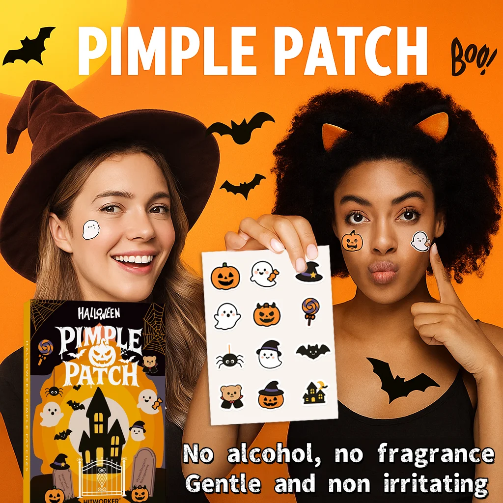 Patchs d'acné d'Halloween 60 pièces, motif fantôme drôle mignon, patchs de boutons invisibles pour le soin du visage et les boutons