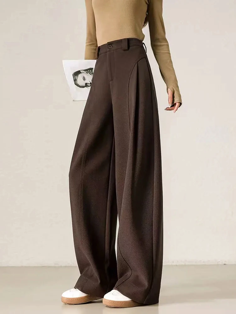 กางเกงขายาวทรงตรงผู้หญิง สไตล์วินเทจ สำหรับสาวออฟฟิศ ใส่ได้ทั้งฤดูใบไม้ร่วงและฤดูหนาว ลำลอง ใหม่ ทรงหลวม สีพื้น มีกระเป๋า สไตล์เรโทร