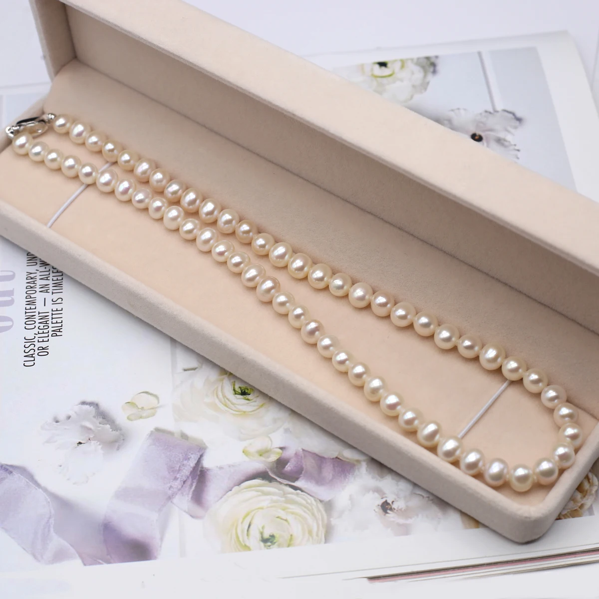 Real Natural Freshwater 100%Pearl Necklace 7-8mm White Round Pearl Beaded Necklaces For Women Jewelry Charms Accessories 43-45cm