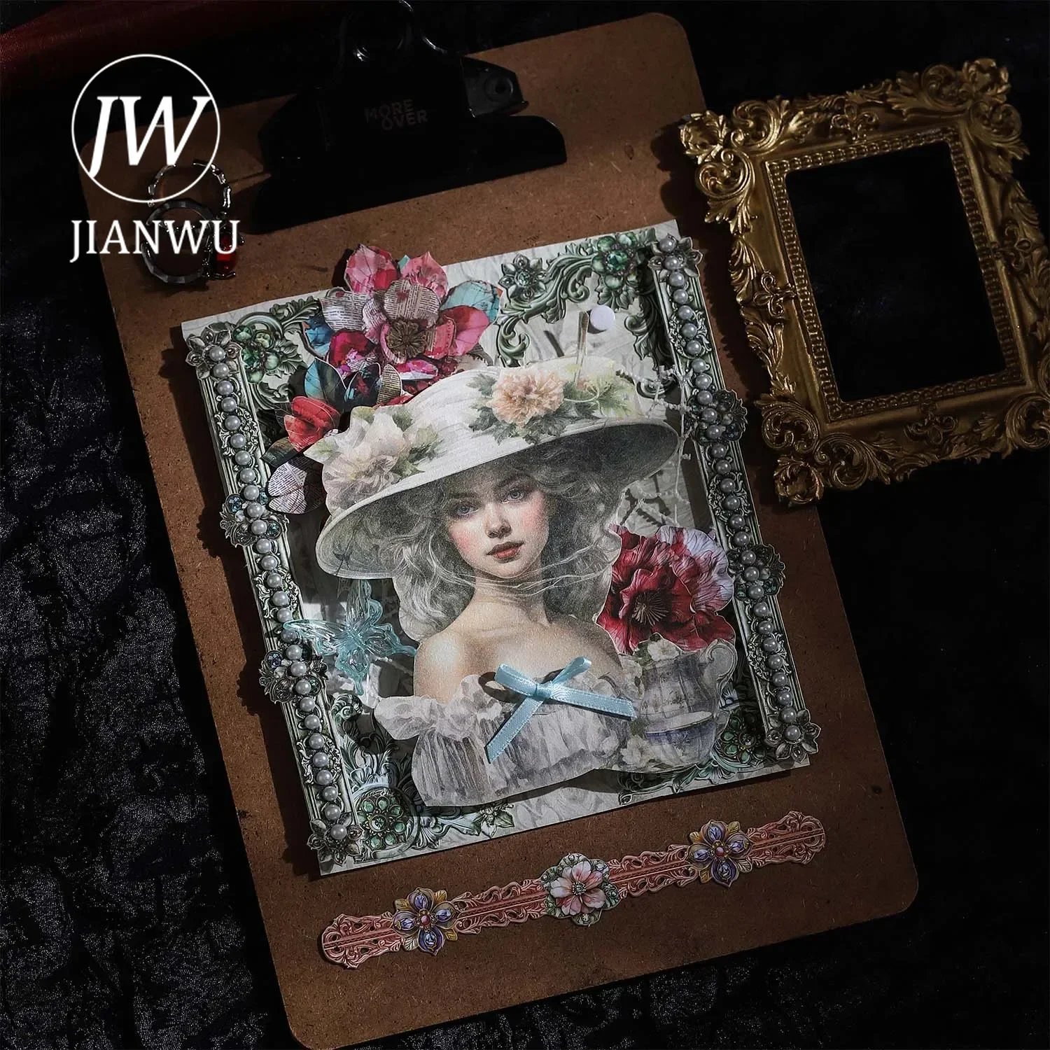 JIANWU Glazed Yee Window Series Vintage Baroque Landscaping Material Collage Sticker Creative DIY Journal Stationery