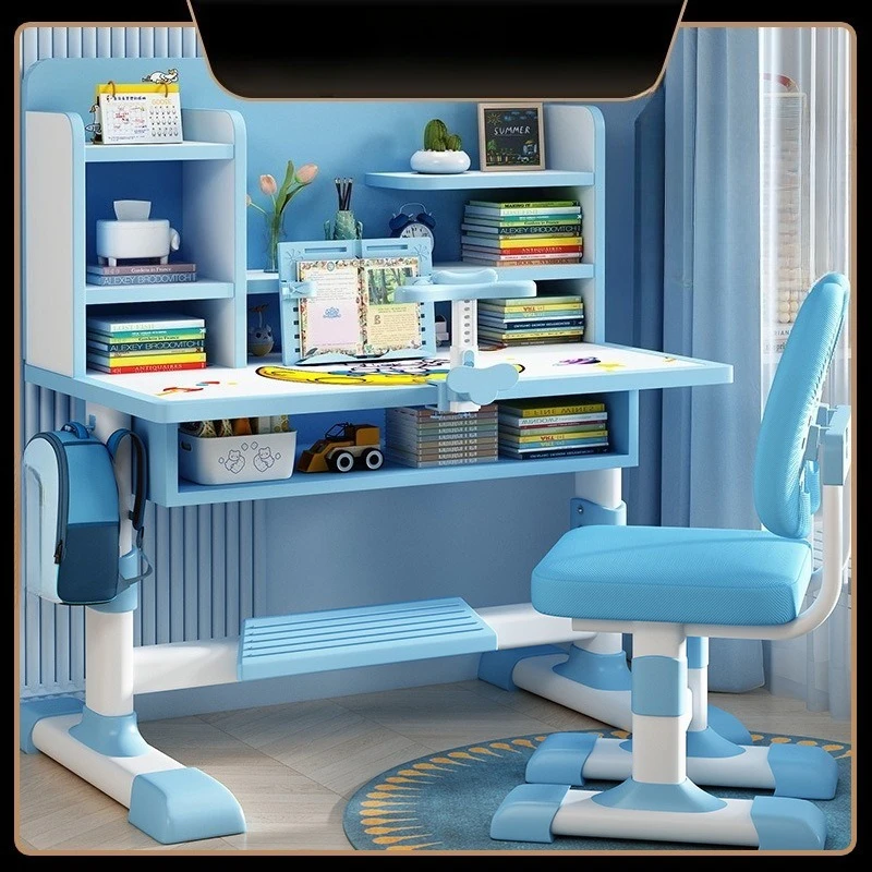 Children's study table can be lifted and lowered Primary school students' home homework desk writing desk and chair set Boys and
