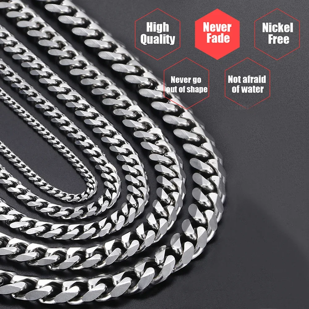 3/5/7/9/11mm Width Stainless Steel Men Women Six-side Chain Necklace Gold Silver Plated Unisex  Jewelry Wholesale Drop Shipping