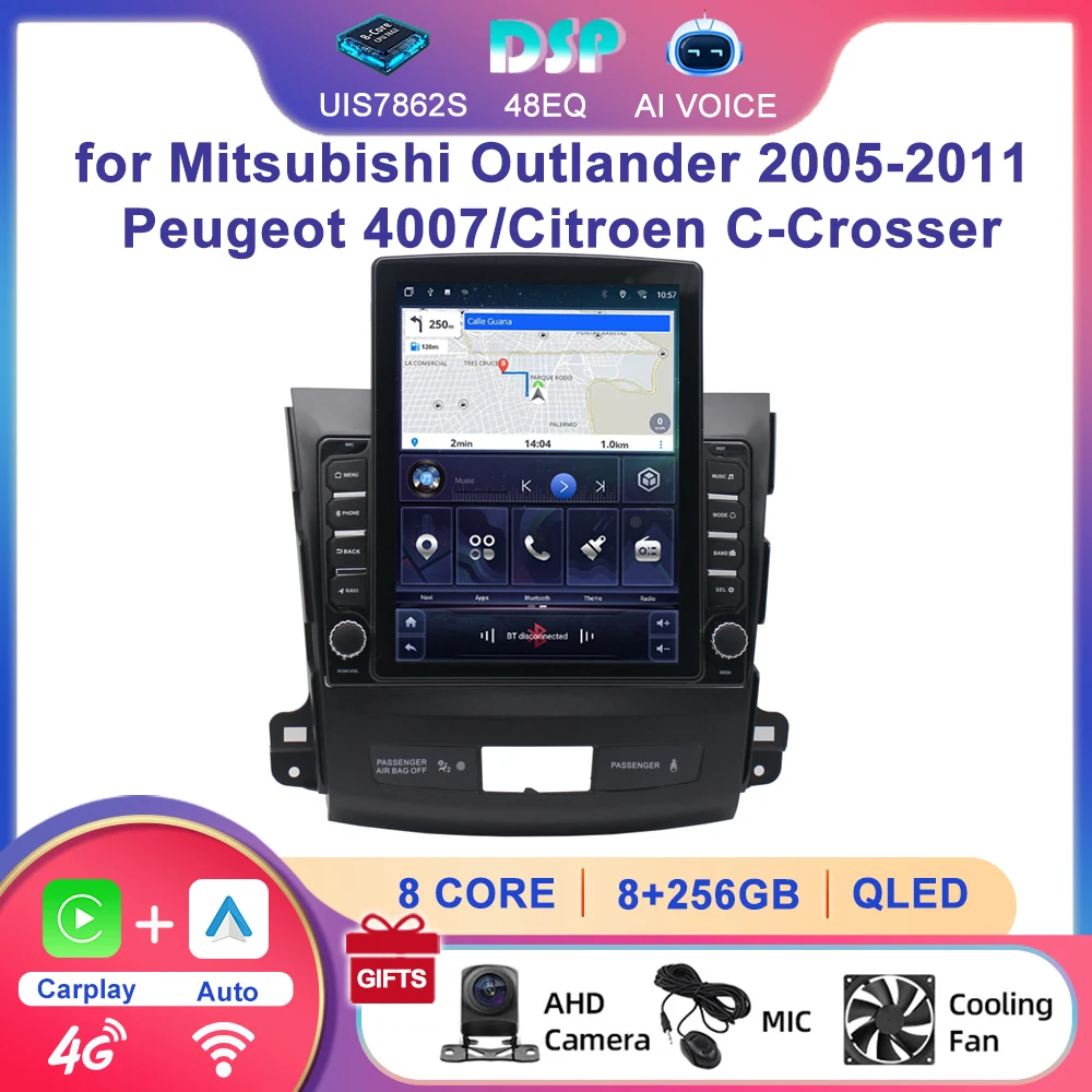 Android IPS Screen Car Radio Carplay Multimedia Player for Mitsubishi Outlander 2005-2011 Peugeot 4007/Citroen C-Crosser