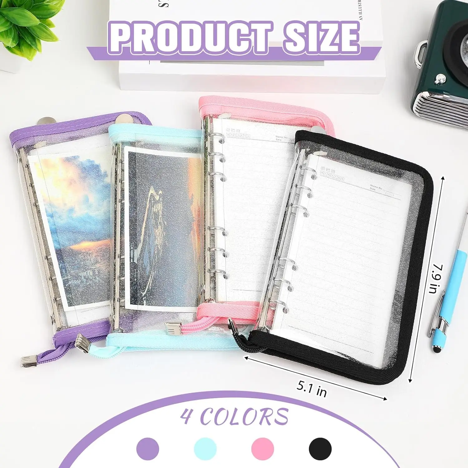 4 Pcs A6 Binder Cover 6 Ring Notebook Clear Soft PVC Zipper Folder Planner Refillable Notebook for Journal Photo Album Organizer