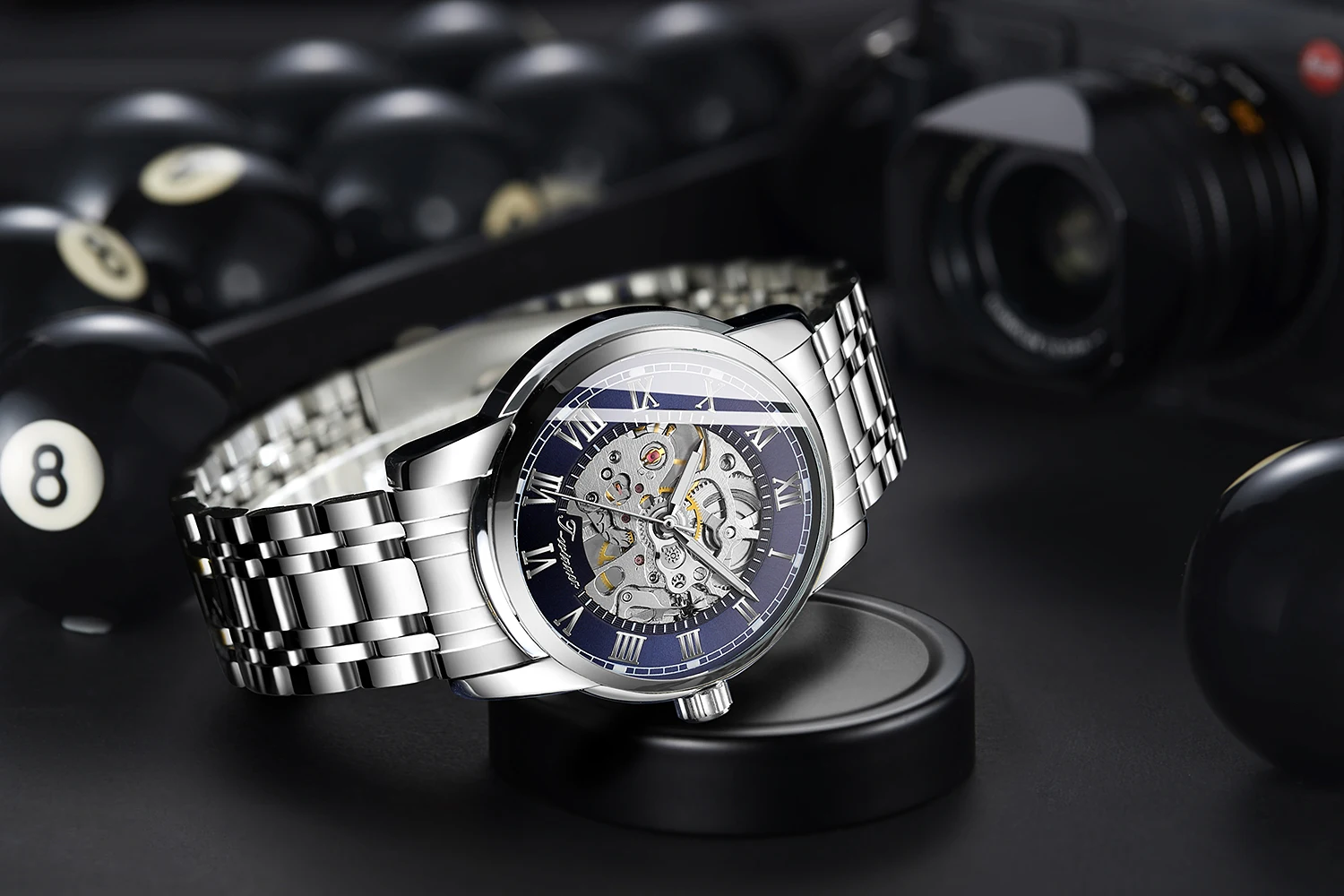 T-WINNER Fashion Luxury Men's Skeleton Automatic Mechanical Watches Luminous Pointers Roman Numerals Steel Business Wristwatches