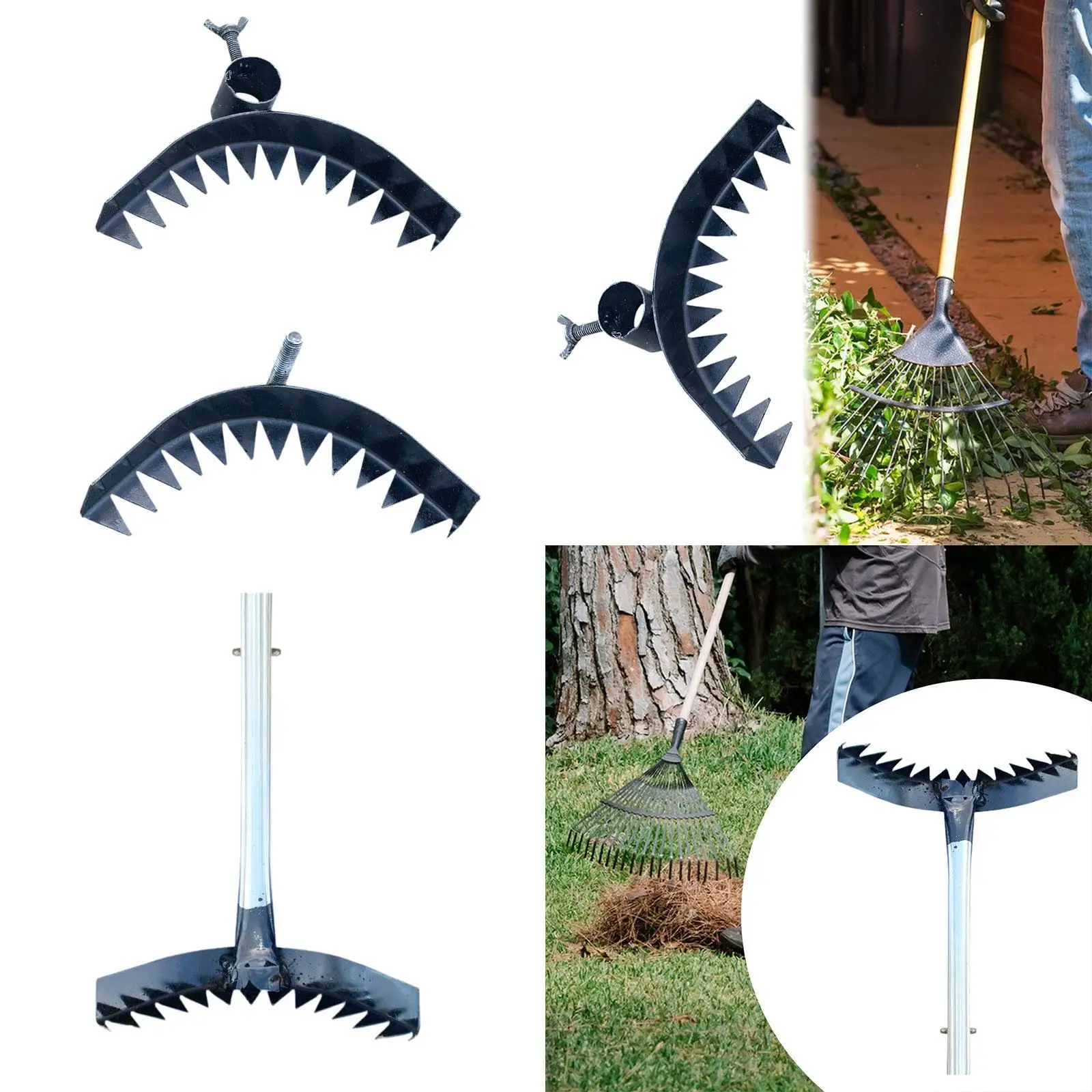 Strumento per la rimozione delle erbacce da giardinaggio in acciaio al manganese, rastrello da giardino con più denti per l'arrosatura del prato, multifunzionale e resistente